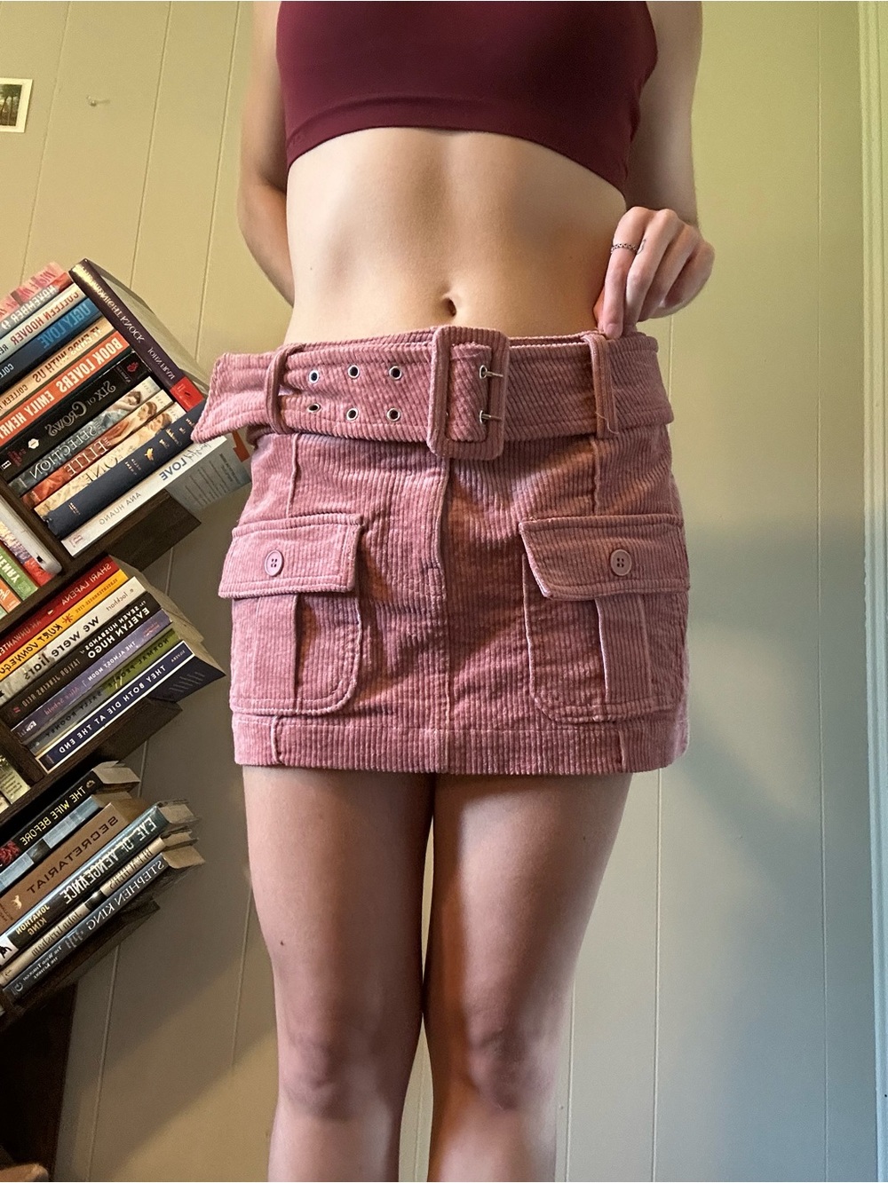 Emory Park Pink Corduroy Mini Skirt with Belt Loops